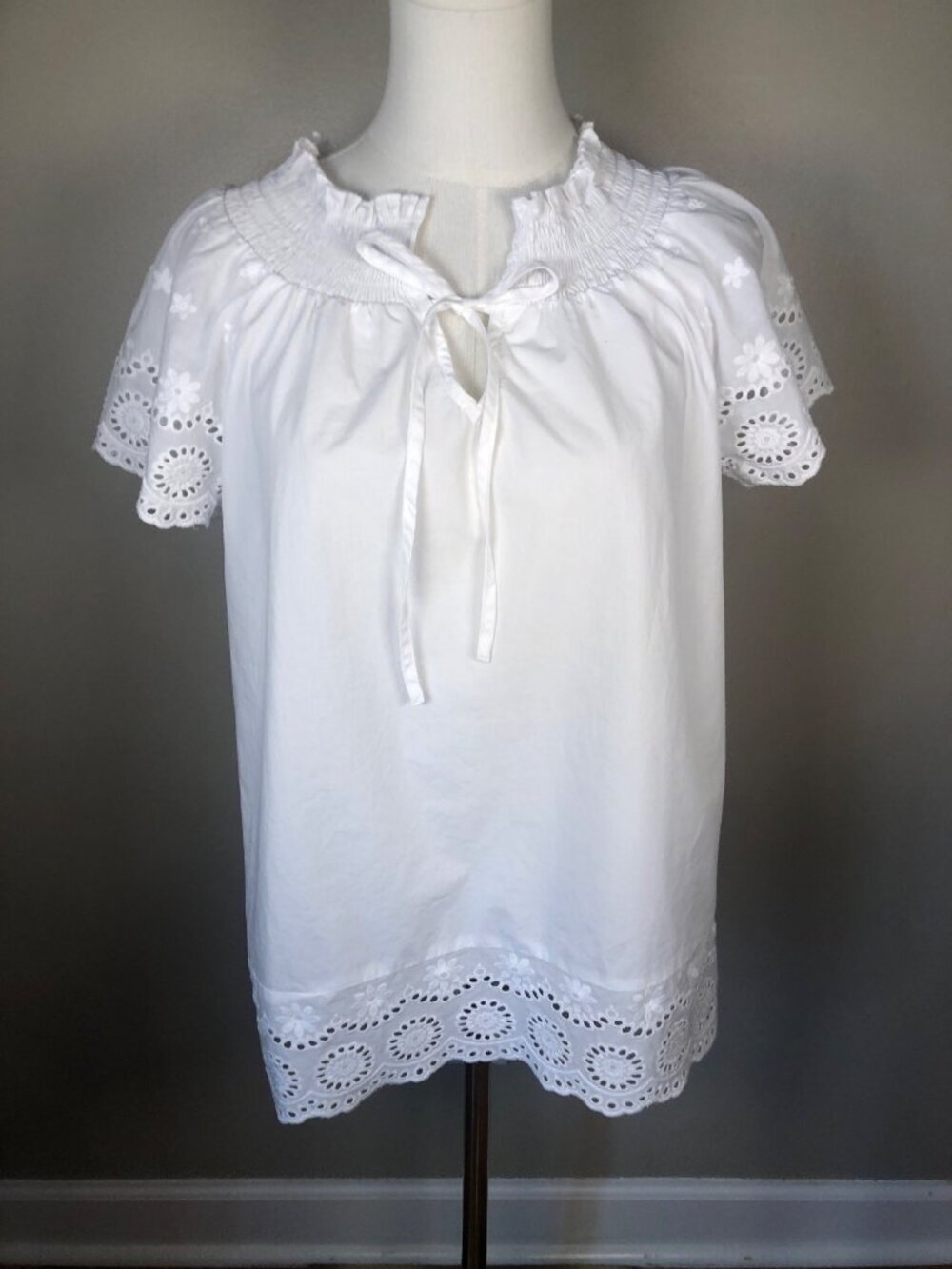 Cato 100% Lightweight Cotton Eyelet Trimmed White Top Cottagecore Size L